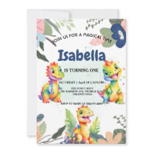 Dinosaurio arcoiris floral lindo Fiesta de cumplea