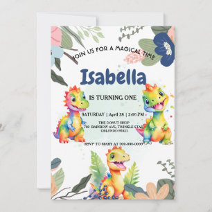 Dinosaurio arcoiris floral lindo Fiesta de cumplea