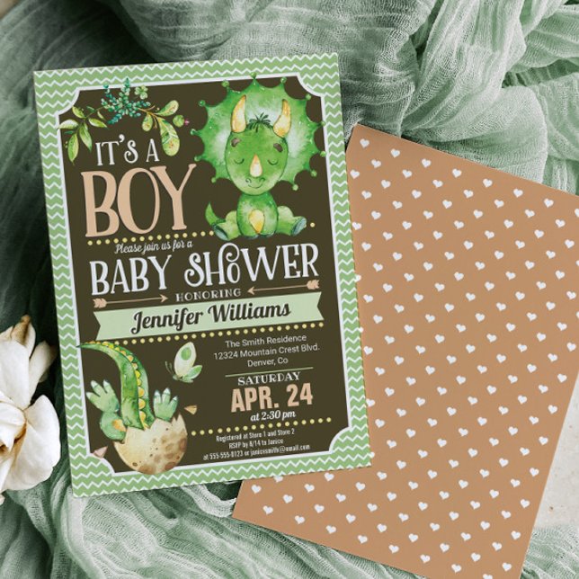 Dinosaurio Baby Shower Invitación Boy, Verde (Subido por el creador)