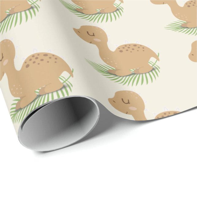 Dinosaurio Bebé En Papel De Envoltura De Hojas (Esquina del rollo)