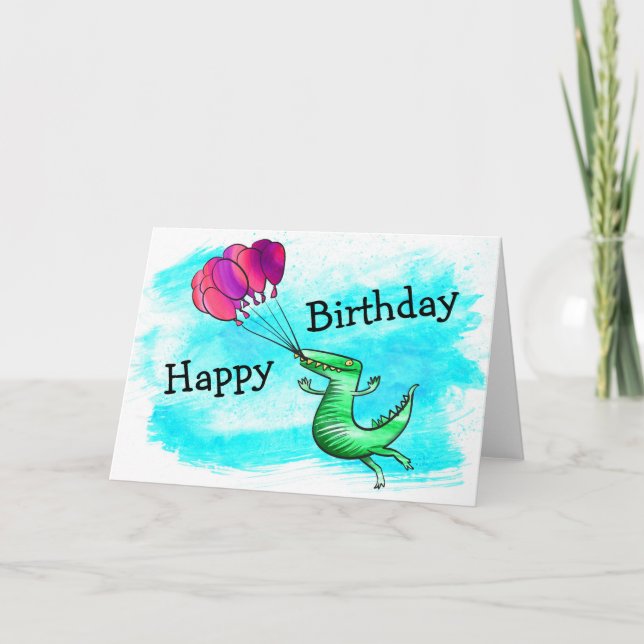 Dinosaurio con tarjeta de cumpleaños de globos (Anverso)