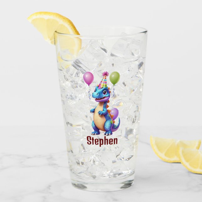 Dinosaurio de cumpleaños azul lindo (Anverso (hielo))