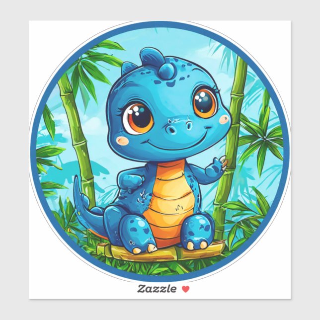 Dinosaurio de dibujos animados divertido pegatina  (Hoja)