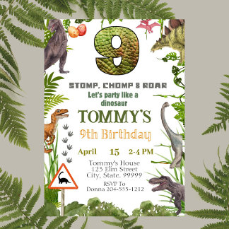 Dinosaurio de los niños Novena Invitación a la fie