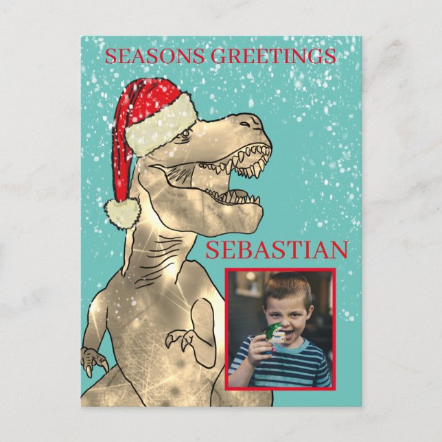 Dinosaurio de Navidad Foto Personalizada (Anverso)