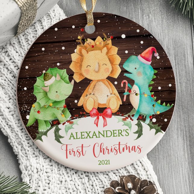 Dinosaurio de Ornamento de Navidad para el bebé (Baby's First Christmas Ornament Dinosaur)