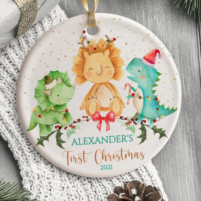 Dinosaurio de Ornamento de Navidad para el bebé (Baby's First Christmas Ornament  Dinosaur)