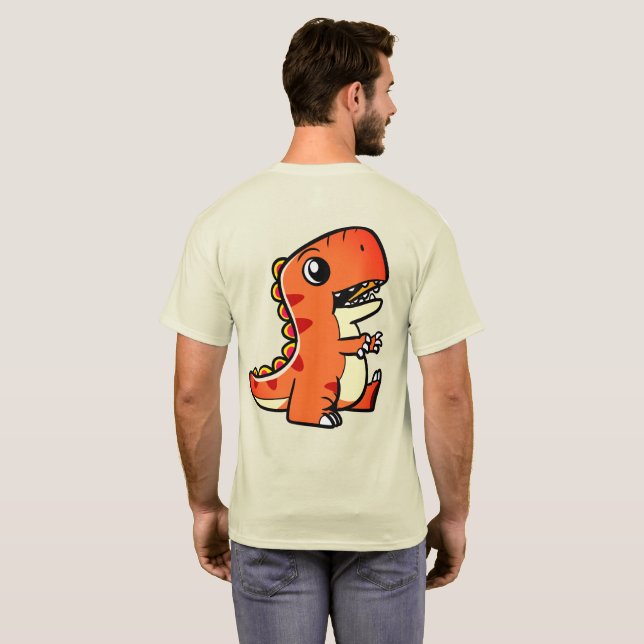 Dinosaurio Diseño Camiseta Oscura Básica (Reverso completo)