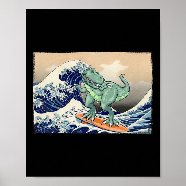 Dinosaurio Divertido, T Rex Surfando, Arte de Dino (Frente)
