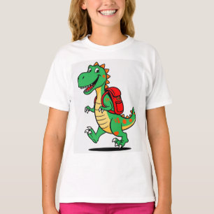Dinosaurio feliz con camiseta de mochila para niño