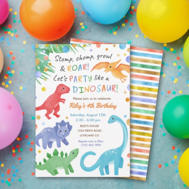Dinosaurio Invitación a cumpleaños Colorful Cute (Subido por el creador)
