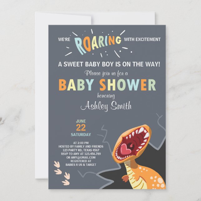 Dinosaurio Invitación a la ducha para bebés Dino N (Anverso)