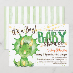 Dinosaurio, invitación verde de Dino Baby Shower