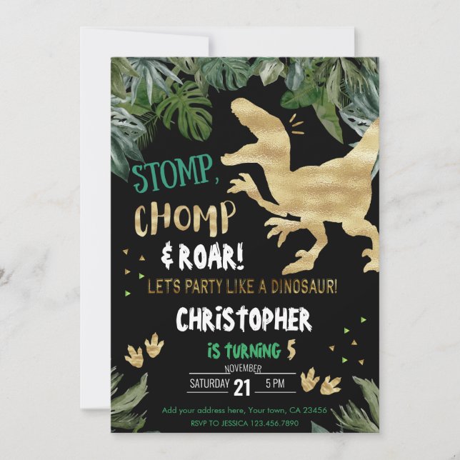 Dinosaurio Invitaciones de primer cumpleaños Fiest (Anverso)