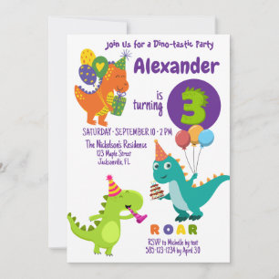 Dinosaurio juguetón Invitación de cumpleaños de tr