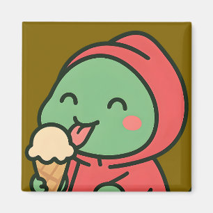 Dinosaurio lindo comiendo helado - imán de cocina