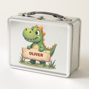 Dinosaurio lindo con letrero de nombre personaliza