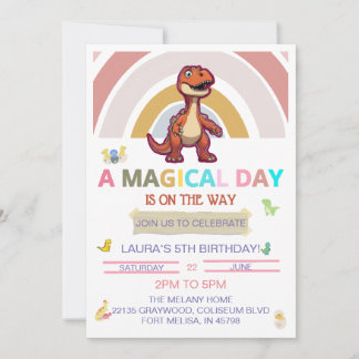 Dinosaurio mágico por día y invitación por cumplea