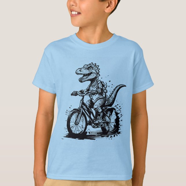 Dinosaurio moderno en camiseta básica para niños e (Anverso)