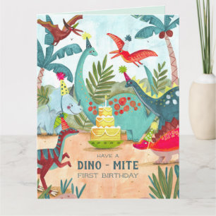Dinosaurio primera tarjeta de cumpleaños de un niñ