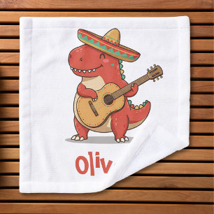 Dinosaurio Rojo de Fiesta con Sombrero y Guitarra