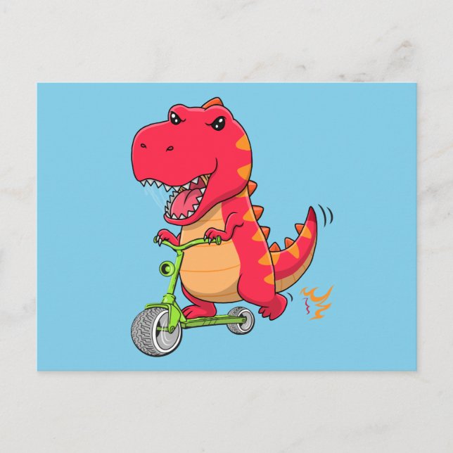 Dinosaurio T-rex montando una postal de Scooter ve (Anverso)