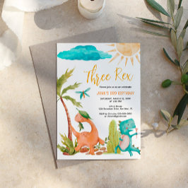 Dinosaurio tres invitaciones de fiesta de cumpleañ