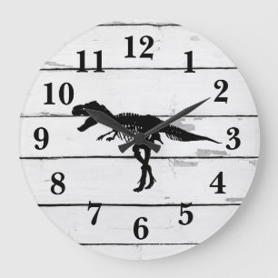 Dinosaurio Trex Decoran Shiplap Rústico Gran Reloj