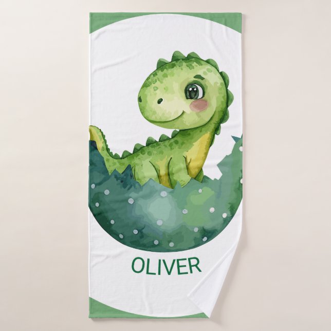Dinosaurio verde lindo personalizado acuarela past (Toalla de baño)