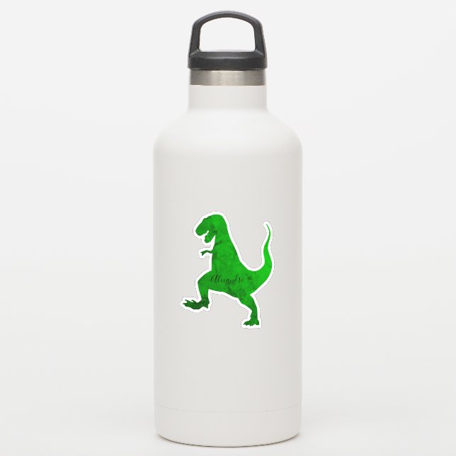 dinosaurio verde personalizado su nombre pegatina (Botella de agua)