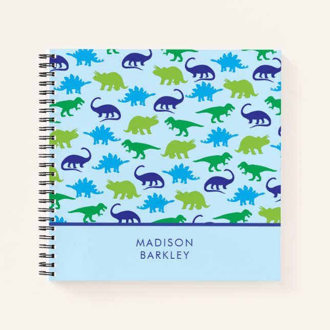 Dinosaurios Azules Cuaderno Infantil Mono (Anverso)