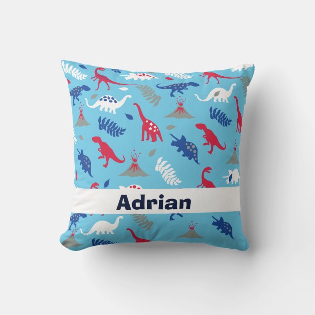 Dinosaurios azules y niños volcánicos almohadas (Anverso)