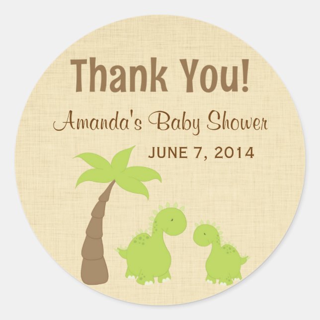 Dinosaurios Baby Shower Gracias Pegatinas (Anverso)
