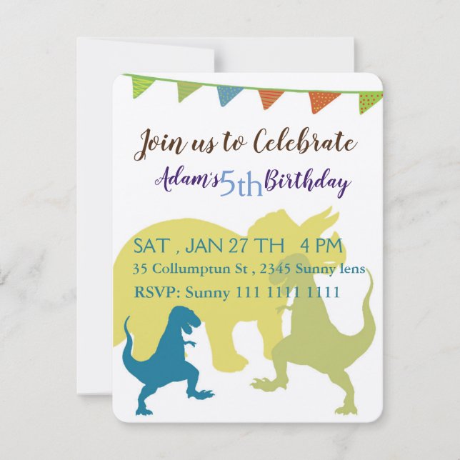 Dinosaurios Banderas Invitación de cumpleaños de n (Anverso)