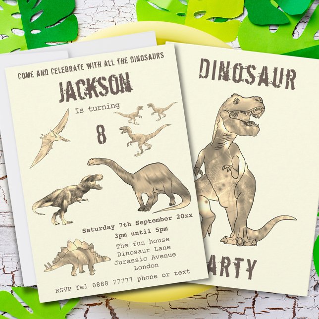 Dinosaurios Boys 8fiesta de cumpleaños T Rex Roar (dinosaur 8th birthday party budget invitation T-Rex velociraptor stegosaurus brontosaurus pterodacty)