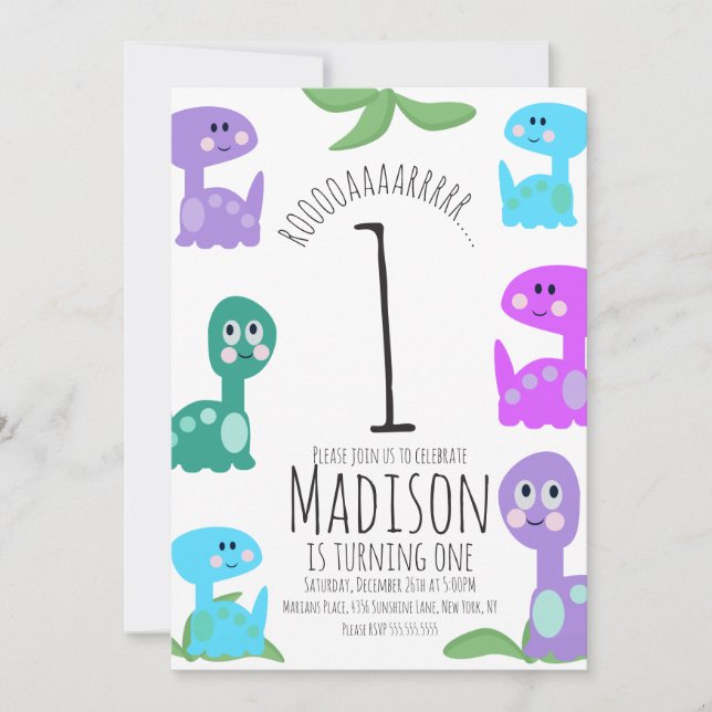 Dinosaurios brillantes Invitación de cumpleaños (Anverso)