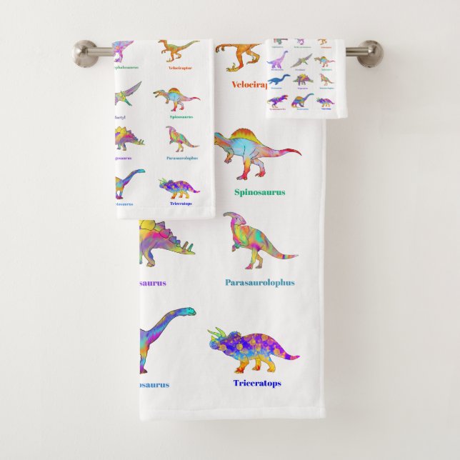 Dinosaurios coloridos con nombres rosa (In situ)