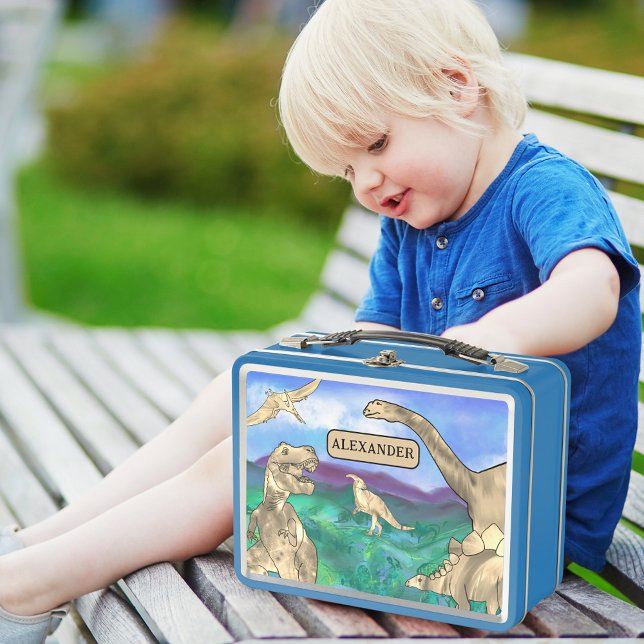 Dinosaurios con nombres personalizados (Dinosaur custom name lunchbox ideal for kindergarten or school with T-Rex brontosaurus stegosaurus )