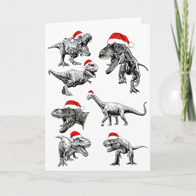 DINOSAURIOS CON TARJETA DE NAVIDADES SANTA HATS (Anverso)