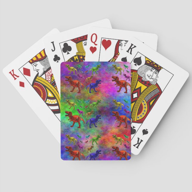 Dinosaurios de colores jugando cartas (Reverso)
