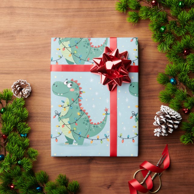 Dinosaurios de Navidades curos iluminan papel envo (Regalo de vacaciones)