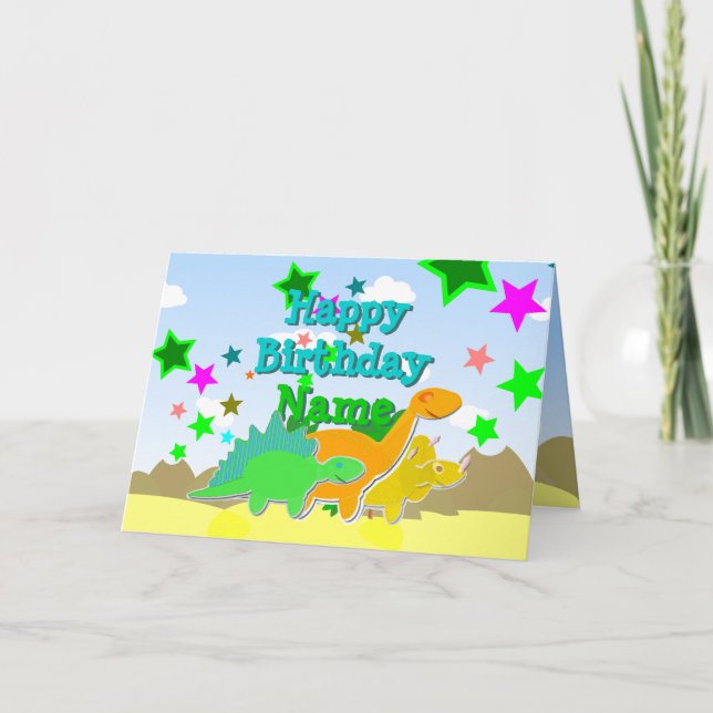 Dinosaurios del feliz cumpleaños su tarjeta de (Anverso)