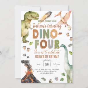 Dinosaurios Dino-Cuatro invitaciones de cumpleaños