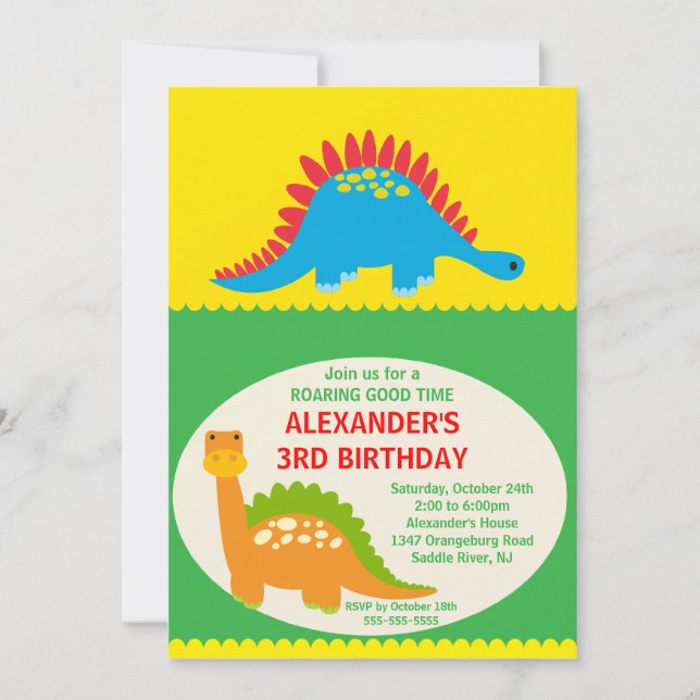 Dinosaurios divertidos Invitación al cumpleaños (Anverso)