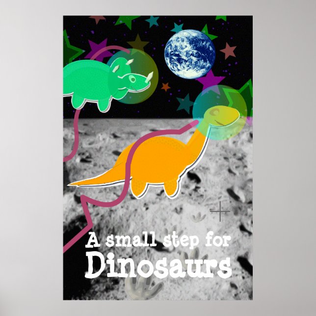 Dinosaurios en la impresión del Poster de la Luna (Frente)