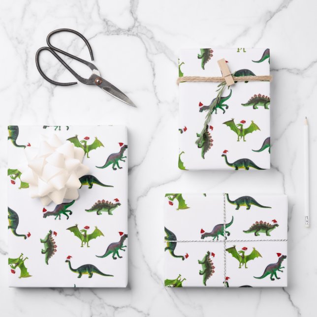 Dinosaurios en papel envuelto con sombreros de San (Anverso)