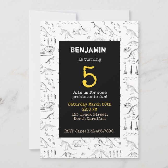 Dinosaurios Fossils Patrón Niños Invitaciones de c (Anverso)