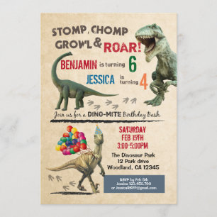 Dinosaurios hermanos invitación de cumpleaños 2 no
