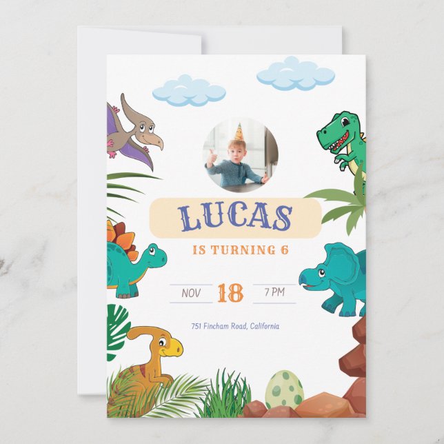 Dinosaurios Invitación al cumpleaños (Anverso)