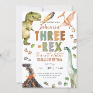 Dinosaurios Invitación de tercer cumpleaños del ni